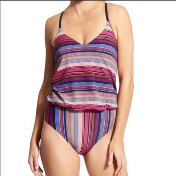 Athleta Purple Capri Stripe Blousy One-Piece Size 32 B/C NWT - Picture 1 of 9